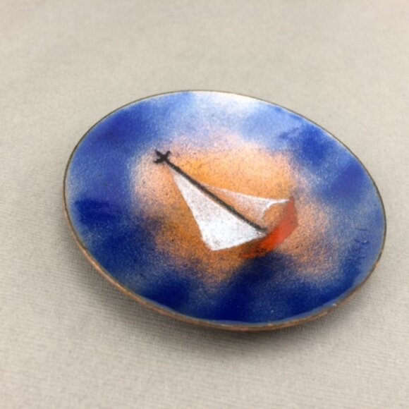 Small Enamel on Copper Sailboat Plate Trinket Dish Artisan Made Nautical Signed - Picture 8 of 16